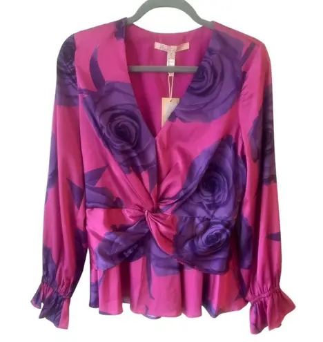 Hutch Matilda Top pink purple floral silky v-neck size Small