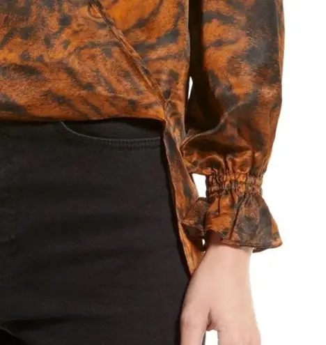 ALLSAINTS NWT Penny Grizedale Cat Print Silk Blouse Copper Black Size 0 | XS NEW