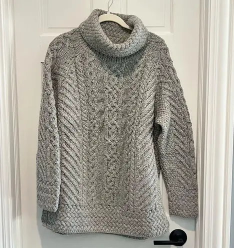 SAOL Aran Irish Sweater 100% Merino Wool Ireland Fisherman Cable Knit XXL Gray
