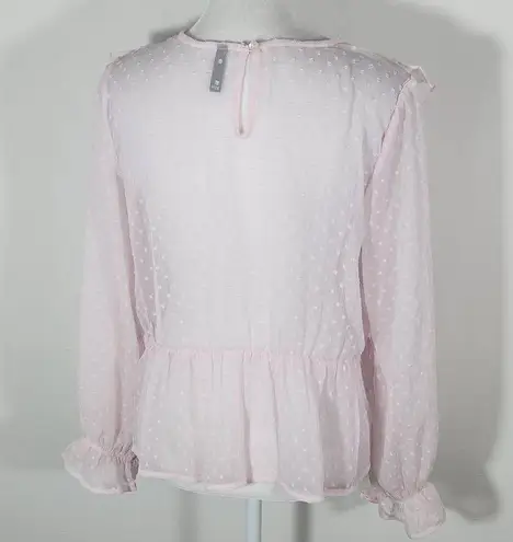 Rio Pastel Pink Sheer Cottagecore Blouse Size Medium Swiss Dot Coquette Pink Top