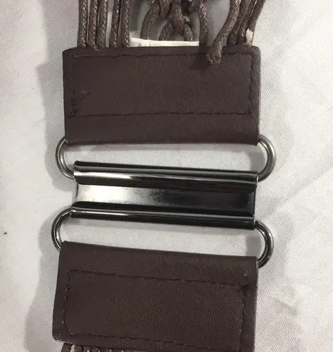 Woven & Beaded Stretch Belt, Dark Brown