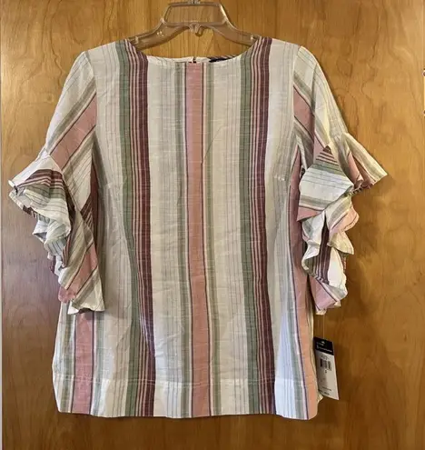 CHAPS  Womens Striped Boat Neck Ruffled Half Sleeve Cotton Tunic Top NWT Small - Image 1