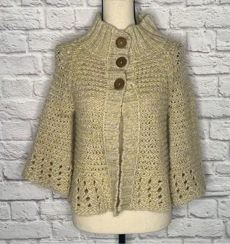 Free People Open Knit Cream and Yellow 3 Button Flared Sleeve Cardigan