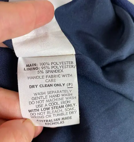 NICHOLAS Navy Crepe Deep V Gathered Sleeveless Dress Size 8 Formal Cocktail Blue