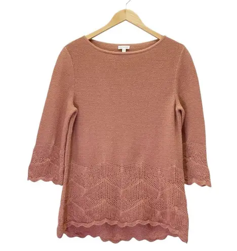 Garnet Hill 100% Baby Alpaca Sweater Scallop Trim Clay Size Medium Peruvian Wool