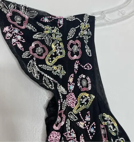 Mac Duggal 5353 Size 14W Floral Beadwork Flare Short Cap Sleeve A-Line Dress