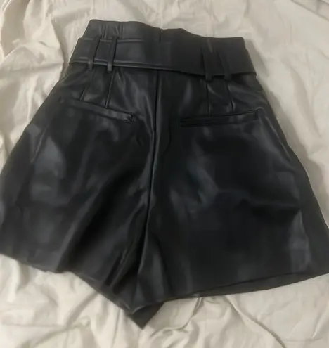 ZARA Oversized Faux Leather Shorts With Tie-