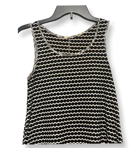 Mystree Womens Blouse Black White Geometric Scoop Neck Sleeveless S