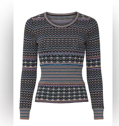 Shoshanna Womens Crew Neck Ribbed Pullover Sweater Multi Colored Size Med $330