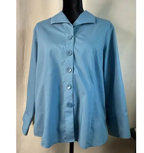 Foxcroft Bluish Green Blouse Long Sleeve Button Down Wrinkle Free Fitted Fit 16P