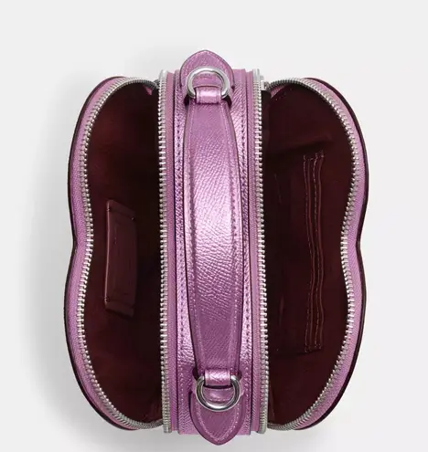 Coach Heart Crossbody Bag in Metalic Crossgrain Leather Lilac CP020