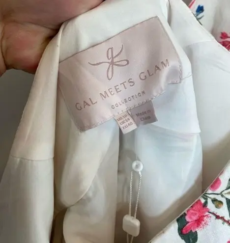 Gal Meets Glam Cassie Floral Tie Back Fit & Flare Linen Dress in Soft White