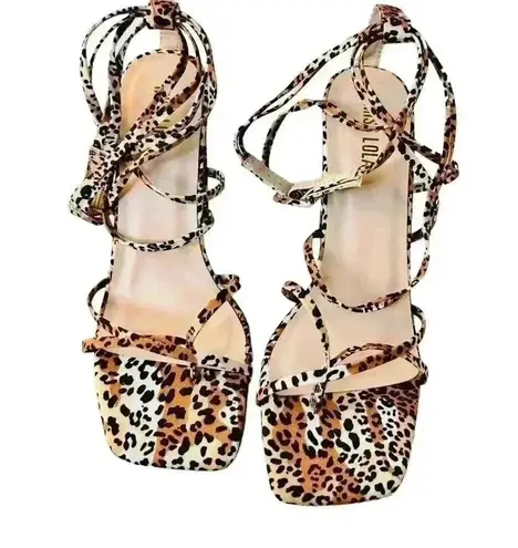 Miss Lola Adelle-2 Women’s Sz 7 Cheers Pattern Ankle Ties Heel Sandals