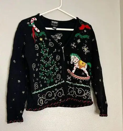 Ugly Christmas Sweater Designers Originals Studio Womens  rocking horse PS P S