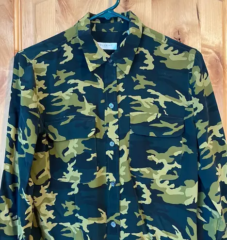 Equipment Scarab Camo Green Multi Slim Signature Silk Shirt