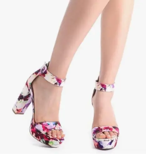 Dream Paris Dream Pairs Floral Hi Lo Open Toe Ankle Strap Chunky Heel Pink White Red Sz 8.5