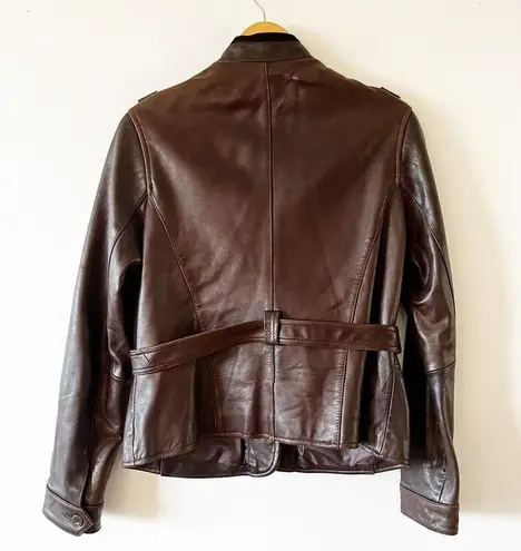 Dark Brown Lambskin Leather Belted Moto Jacket Size L