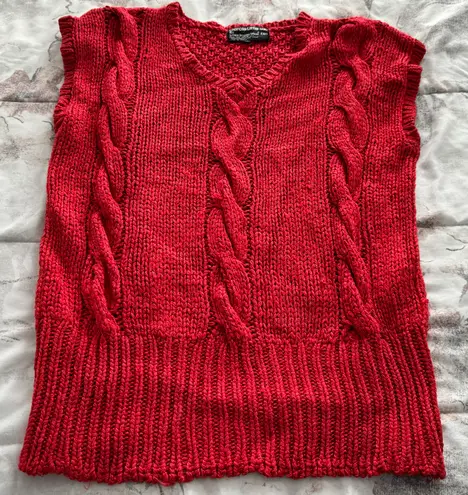 carole little Vintage Red Silk Blend Cable Knit Hand Sweater Vest, size M