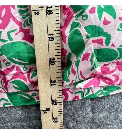 L.L.Bean  Skirt Womens 8 Pink Green Crab Lobster Print Pockets Lightweight Resort