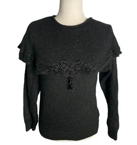 Vintage Work in Progress Silk Angora Sweater M Black Knit Beaded Gladys Bagley Size M