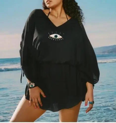 Kurt Geiger New Black Eye Tunic Cover Up Dolman Sleeve Resort Lounge Luxury Sm