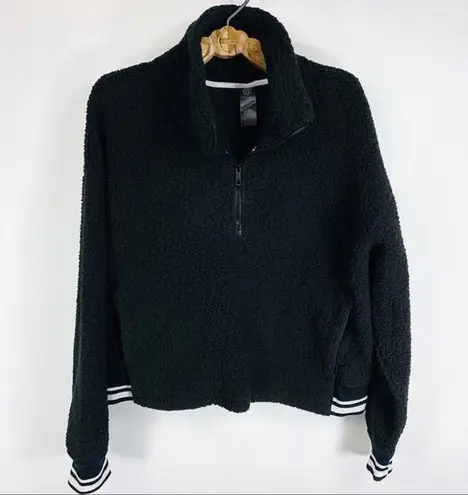 C9 Black Cropped Pullover Teddie Fleece Jacket Sz Large