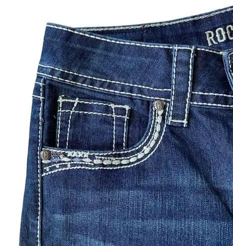 Rockin' C denim jeans women's size 26 (2) dark wash sequin bold stitching Blue