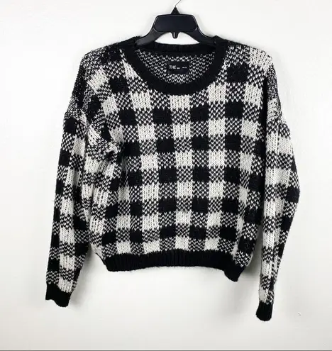 THE WAY Black White Checkered Cropped Knit Long Sleeves Sweater, Size OS