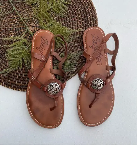 Brighton  Womens Sandals Apollo Brown Leather Silver Embellished Size 10