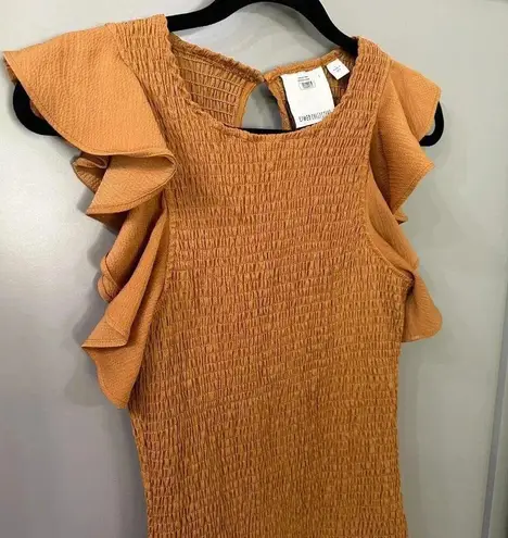 C/MEO COLLECTIVE Expired Mini Dress Smocked Dress Ruffles Gold Size Large US 8