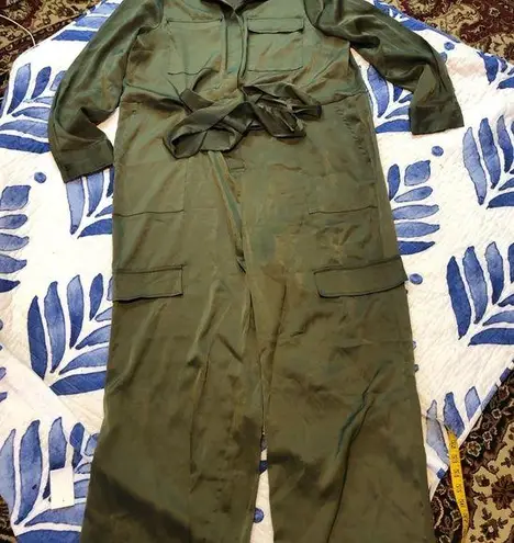 Olive Green satin button front Jumpsuit xl