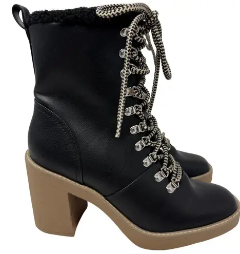 Dolce Vita Carmen Faux Fur Shearling Lace Up Heeled Boots Women's 9 Black NWOB