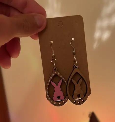 Handmade NWT Pink Bunny Easter Holiday Painted Wooden Earrings