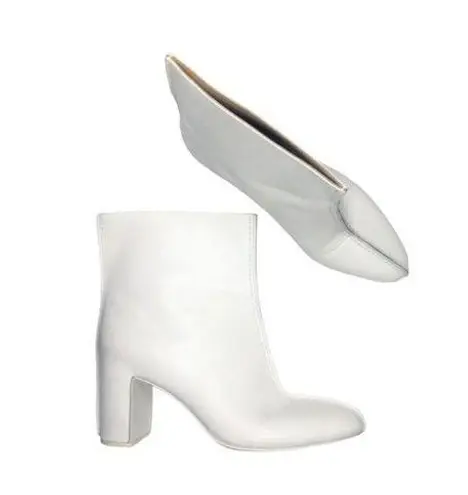 Jil Sander  Navy Women's White Pull On Block Heel Leather Boots Size 9 Rare