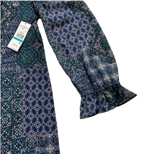 Jessica Howard Blue Patchwork Print Blouson Long Sleeves Shift Dress Size 16 NEW