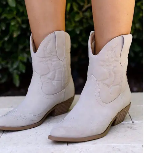 Soda Taupe Embroidered Ankle Cowboy Boots