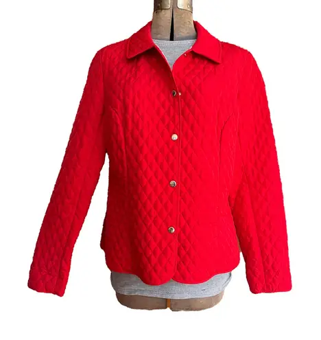 Briggs New York Red Quilted Jacket Striped Lining Silver Snaps Collared
