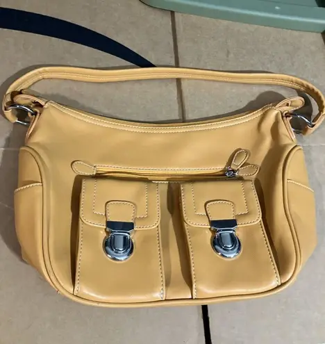 Elka Faux Leather Baguette Purse, Olive Yellow Hand Bag, Orange Clutch, Handbag