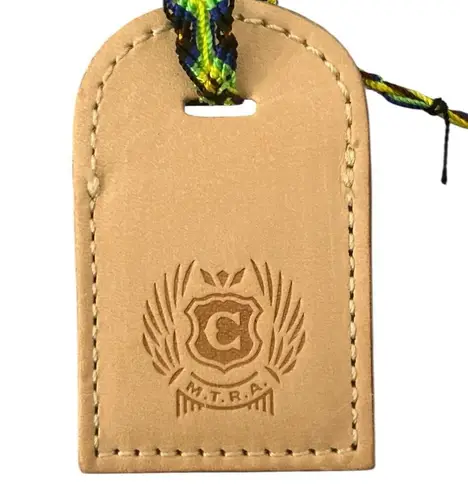 Consuela NWOT Natural Leather Bag Tag Luggage Tag Friendship Bracelet Embossed