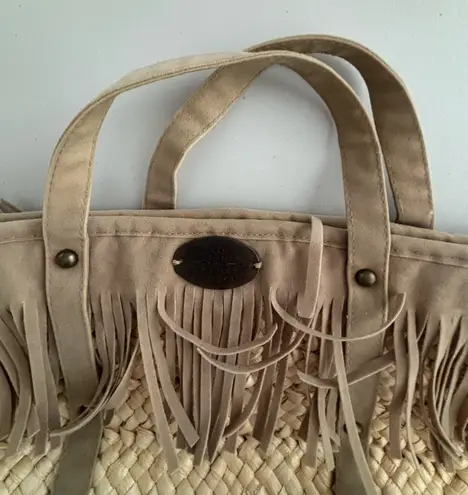 IKKS | women’s fringe, straw tote bag. Tan