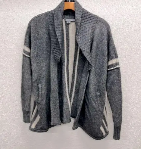 360 Cashmere  Gray & Cream Striped Open Front Cardigan Size S