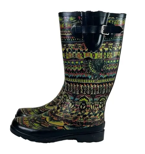 The Sak Sacroot Rain Boots Peace Love Boho Chunky Black Multi Women’s Size 7M