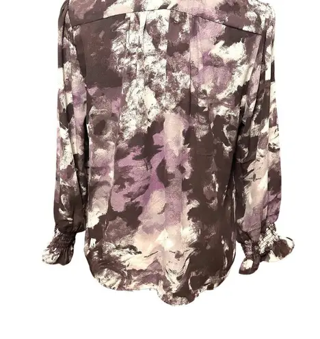 Cooper and Ella Blouse Ruffle Neckline Long Sleeve Unique Abstract Purple W S NWT