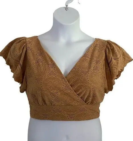 Urban Romantics Women's Eyelet Wrap Front Cropped Smocked Top XL New