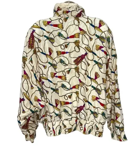 Lavon Vintage Silk Windbreaker Jacket Cream Gold Tassels Size XL 80s 90s Womens