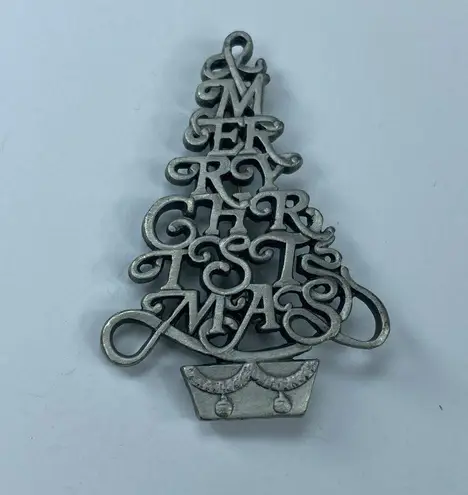 FORT USA Merry Christmas Tree Holiday Jewelry Pin Brooch Silver Color Unisex