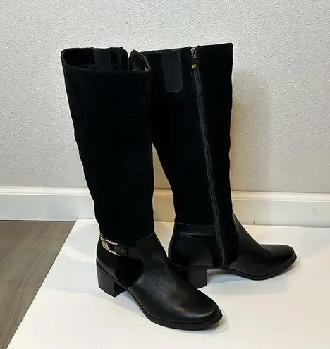 Anne Klein  Joetta Womens BLACK LEATHER‎ Suede Fashion Knee-High Boots SZ 10