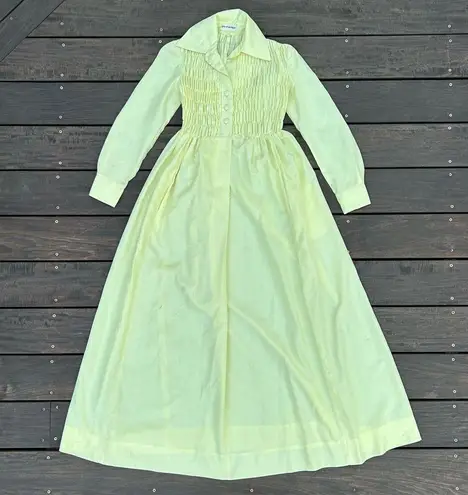 Yellow Vintage 70s Glen of Michigan Maxi Dress w/ Ruffled Stretch Button Up Top