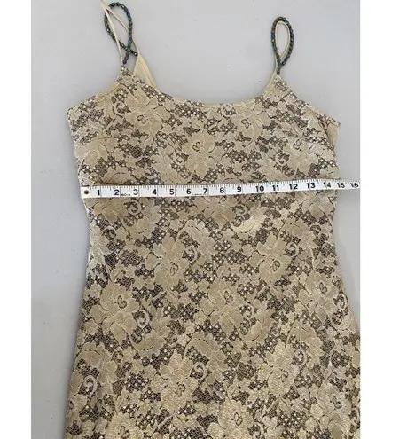 Joseph Ribkoff Vintage Gold Lace Sequin Beaded strap Formal Dress Long Gown 10