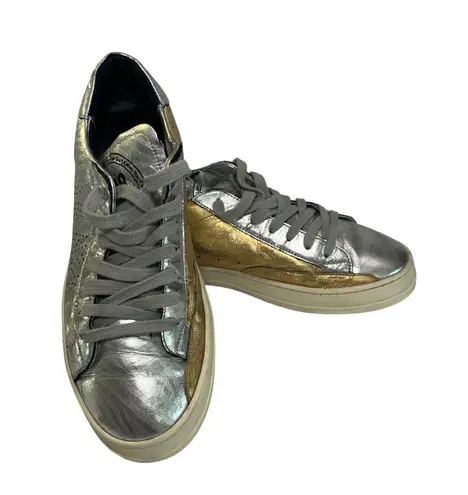 P448 Metallic Silver & Gold Low Top Sneakers Size 41 Leather Casual Shoes